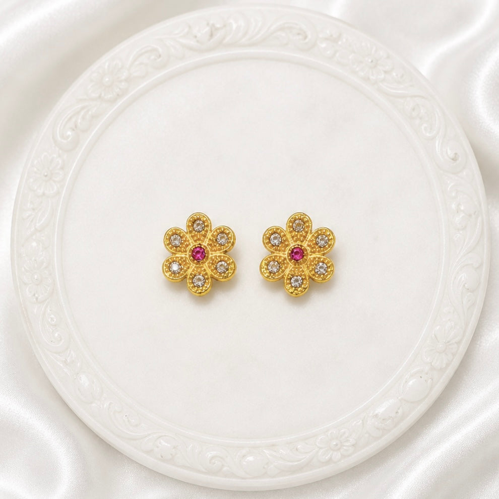 Luxury Floral AD Ruby Gold Pendant Necklace Set | Premium Microplated Handcrafted Jewellery