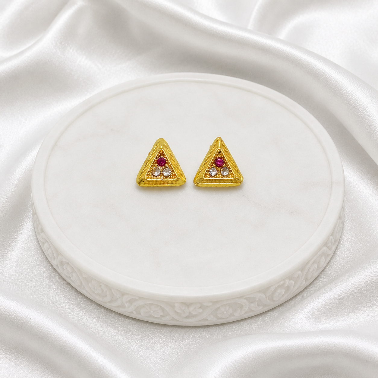 Luxury Triangle AD Ruby Gold Pendant Necklace Set | Premium Microplated Handcrafted Jewellery