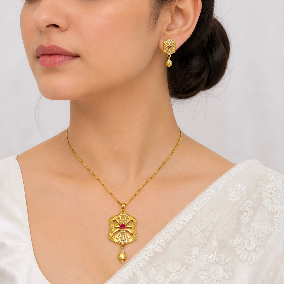 Luxury Ruby AD Statement Gold Necklace Set | Premium Microplated Handcrafted Jewellery