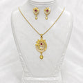 Gold Plated AD & Ruby Necklace Set | Designer Microplated Pendant with Earrings
