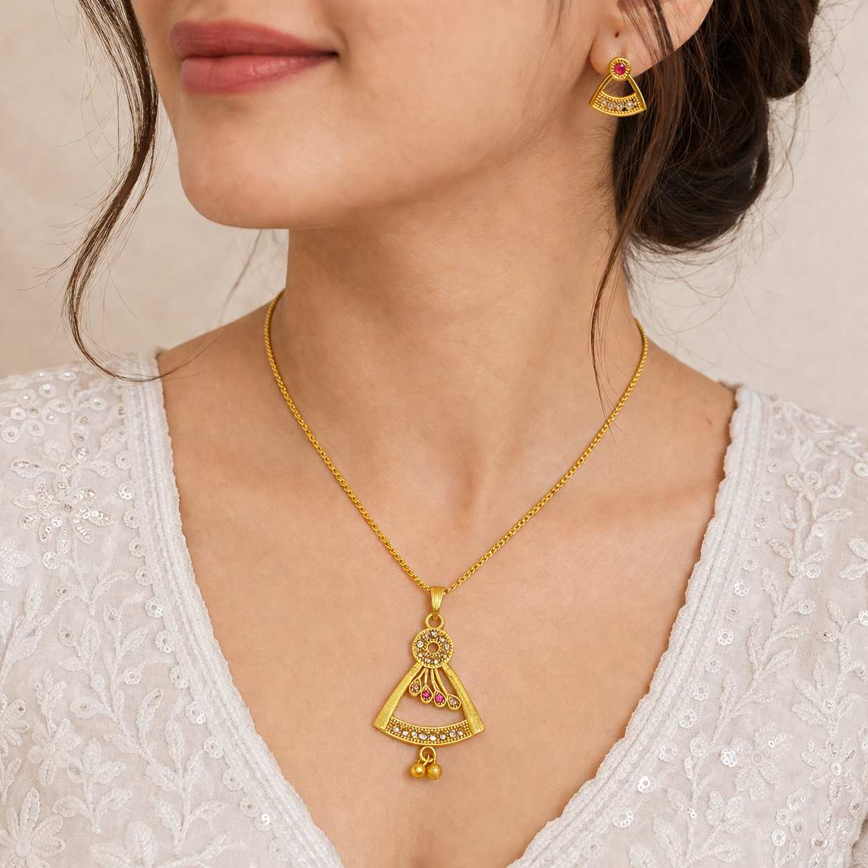Luxury AD Ruby Gold Pendant Necklace Set | Premium Microplated Handcrafted Jewellery