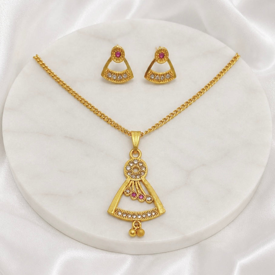 Luxury AD Ruby Gold Pendant Necklace Set | Premium Microplated Handcrafted Jewellery