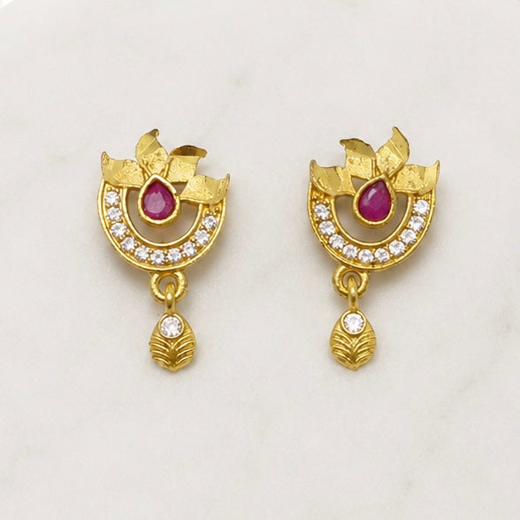 Gold Plated AD & Ruby Necklace Set | Designer Microplated Pendant with Earrings