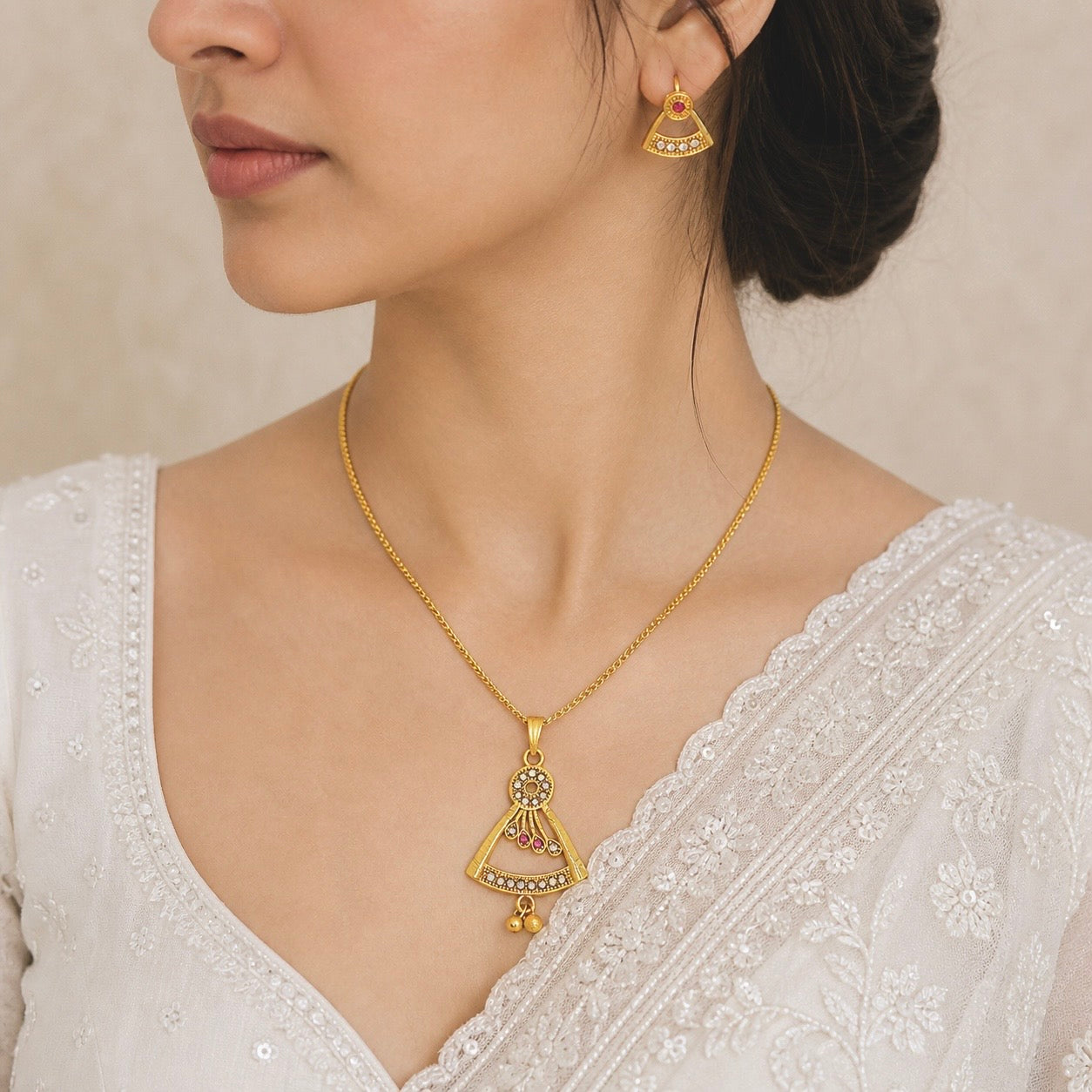 Luxury AD Ruby Gold Pendant Necklace Set | Premium Microplated Handcrafted Jewellery