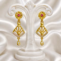 Gold AD & Ruby Stone Designer Drop Earrings