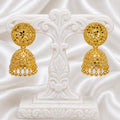 Floral Stud Meshwork Gold Jhumka Earrings – Traditional Ghungroo Temple Jewellery (Pair)
