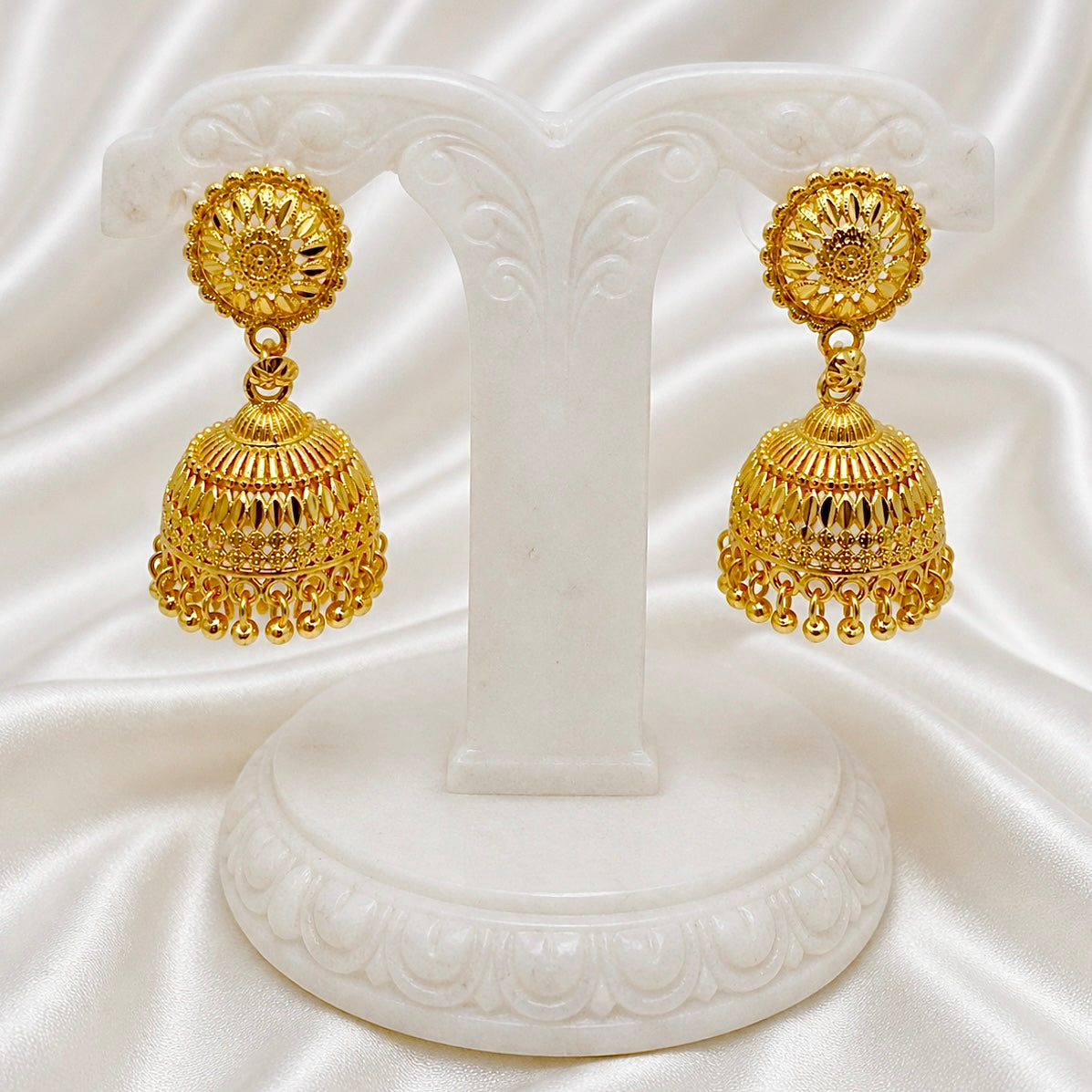 Traditional Ghungroo Mesh Work Gold Jhumki Earrings – Temple Jewellery