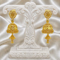 Traditional Floral Double Layer Gold Jhumki Earrings | Ghungroo Mesh Temple Jewellery