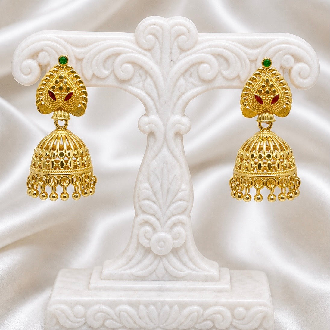Traditional Meenakari Ghungroo Mesh Work Gold Jhumki Earrings | Temple Jewellery