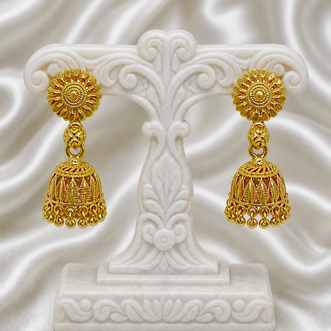 Traditional Double Jhumki Ghungroo Mesh Work Gold Jhumki Earrings