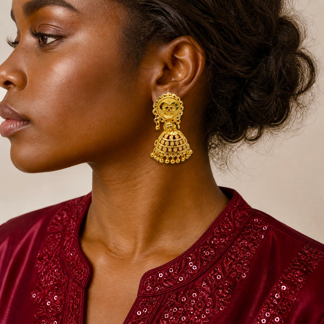 Traditional Ghungroo floral Mesh Work Gold Jhumki Earrings | Temple Jewellery