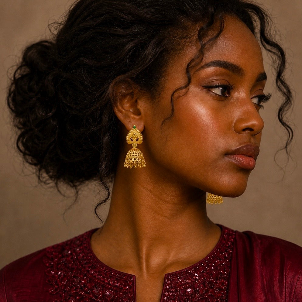 Traditional Meenakari Ghungroo Mesh Work Gold Jhumki Earrings | Temple Jewellery