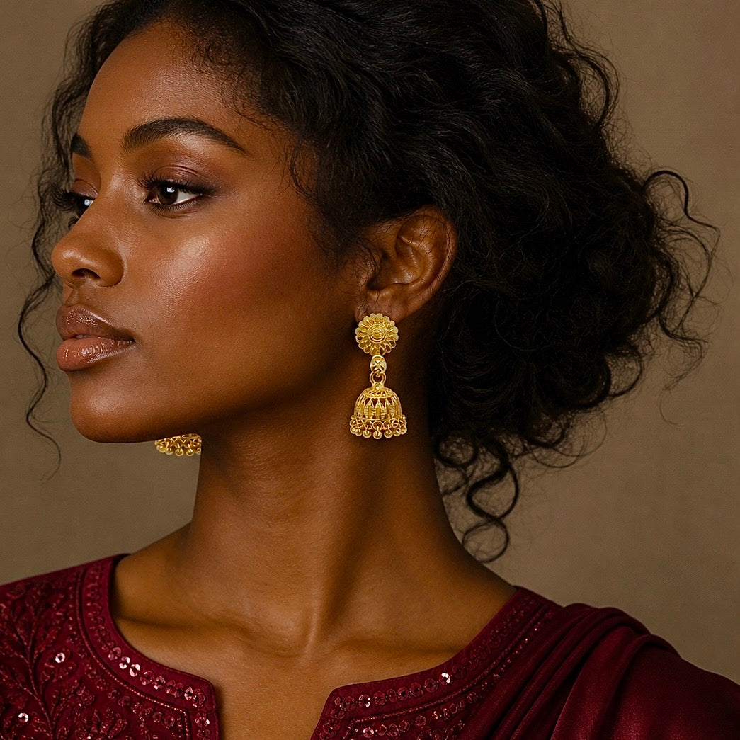 Traditional Double Jhumki Ghungroo Mesh Work Gold Jhumki Earrings