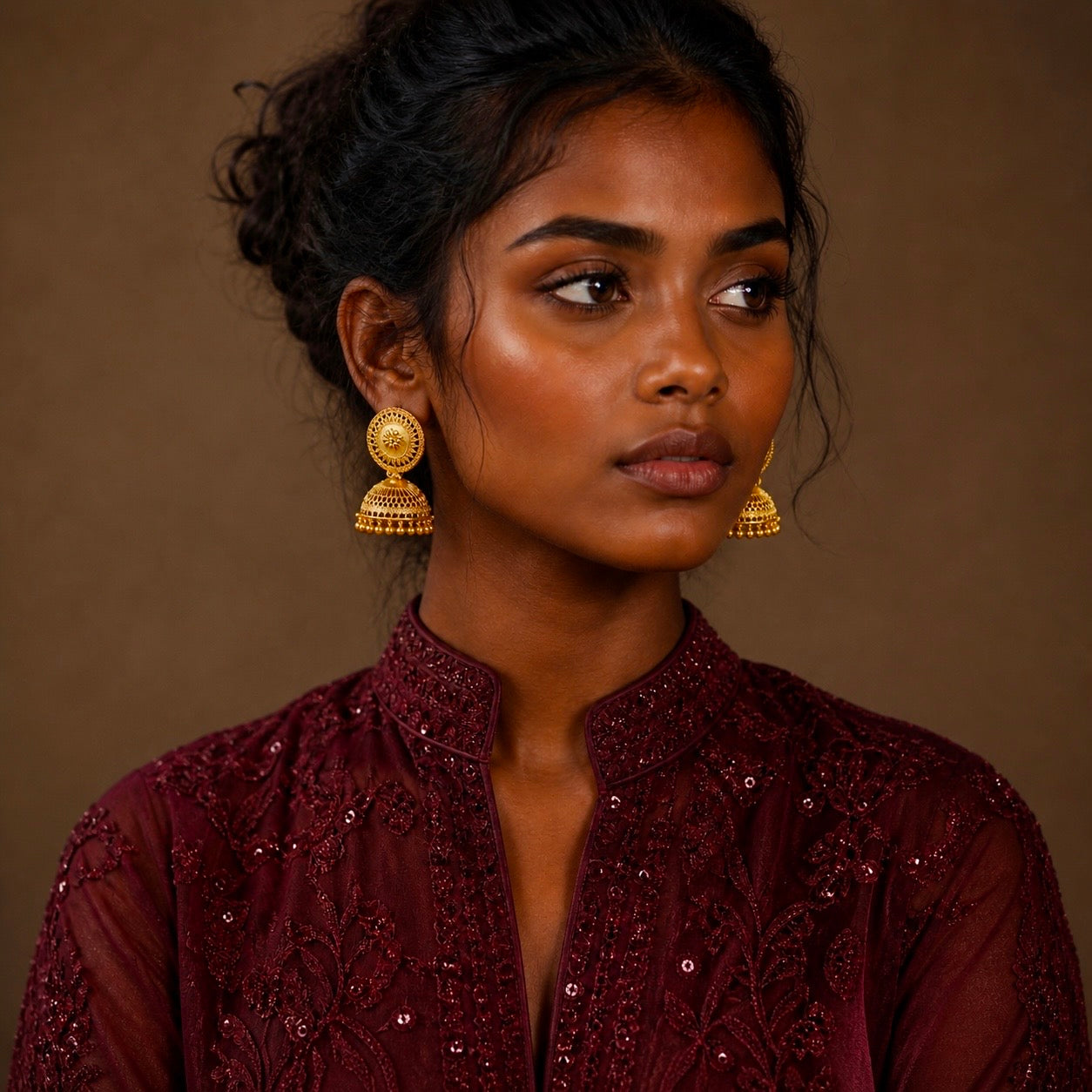 Traditional Coin Stud Gold Jhumki Earrings | Temple Jewellery Mesh Work | Handmade Jhumki’s