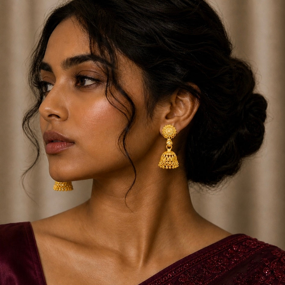 Traditional Double Jhumki Ghungroo Mesh Work Gold Jhumki Earrings