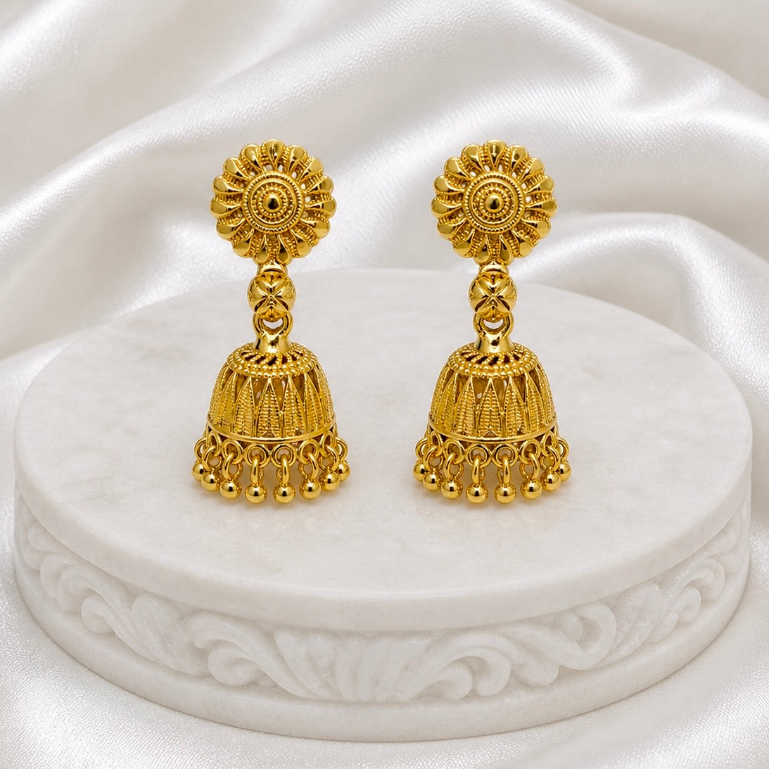 Traditional Double Jhumki Ghungroo Mesh Work Gold Jhumki Earrings