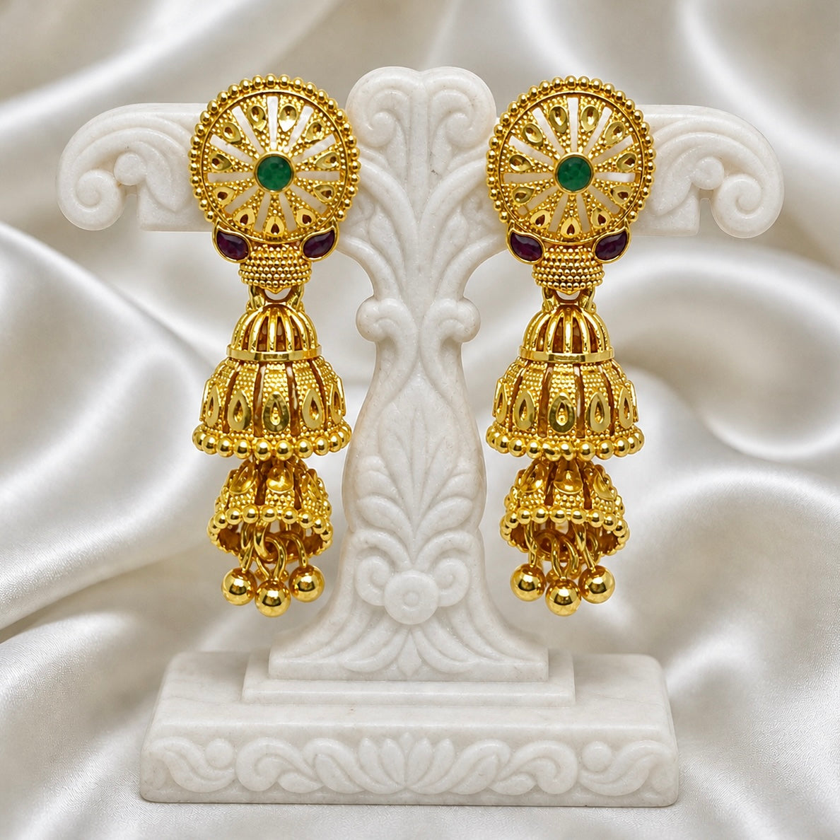Traditional Gold Ghungroo leaf Mesh Work Temple Jhumki Earrings