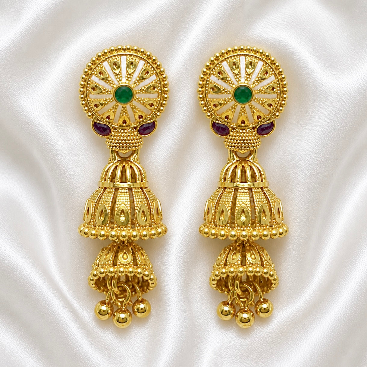 Traditional Gold Ghungroo leaf Mesh Work Temple Jhumki Earrings