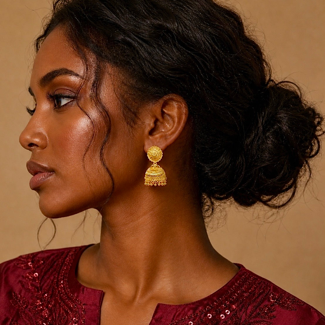 Traditional Ghungroo Mesh Work Gold Jhumki Earrings – Temple Jewellery