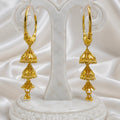 Traditional Gold Hoop Earrings with Tiered Jhumka Drops | Handcrafted Temple Style Hoops