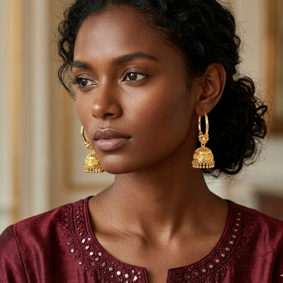 Traditional Gold Hoop Jhumka Earrings with Ghungroo | Handcrafted Temple Style Hoops