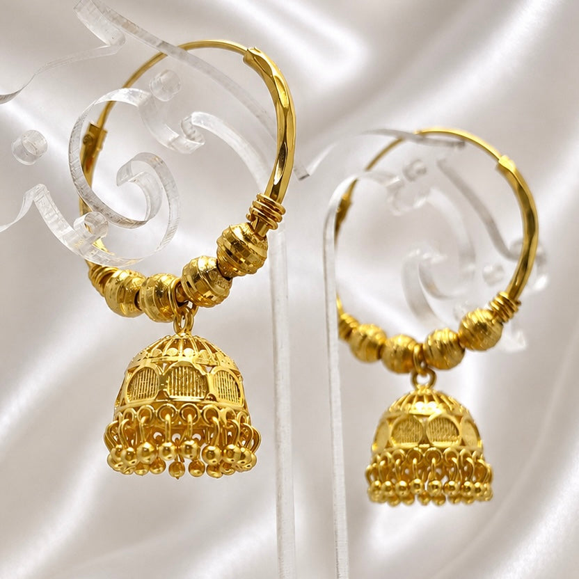 Traditional Gold Hoop Jhumka Earrings with Ghungroo | Handcrafted Temple Style Hoops