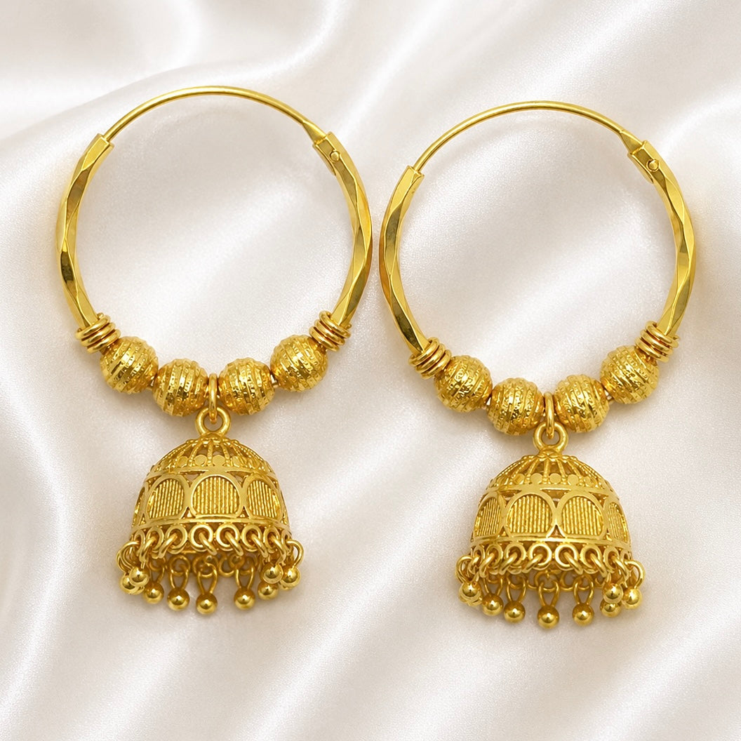 Traditional Gold Hoop Jhumka Earrings with Ghungroo | Handcrafted Temple Style Hoops