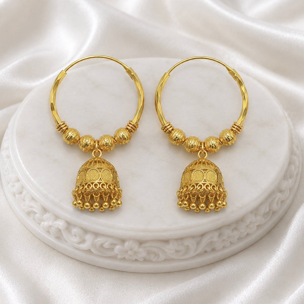 Traditional Gold Hoop Jhumka Earrings with Ghungroo | Handcrafted Temple Style Hoops