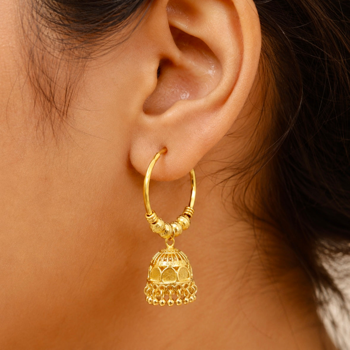 Traditional Gold Hoop Jhumka Earrings with Ghungroo | Handcrafted Temple Style Hoops
