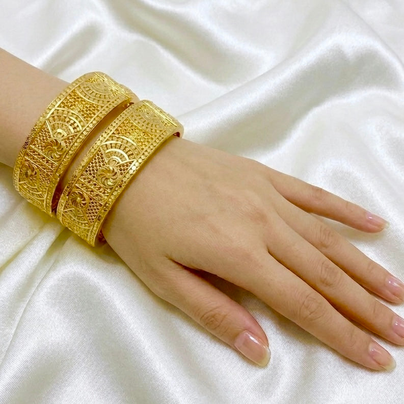 Premium Turkish Gold Micro-Plated Designer Bangle Pair