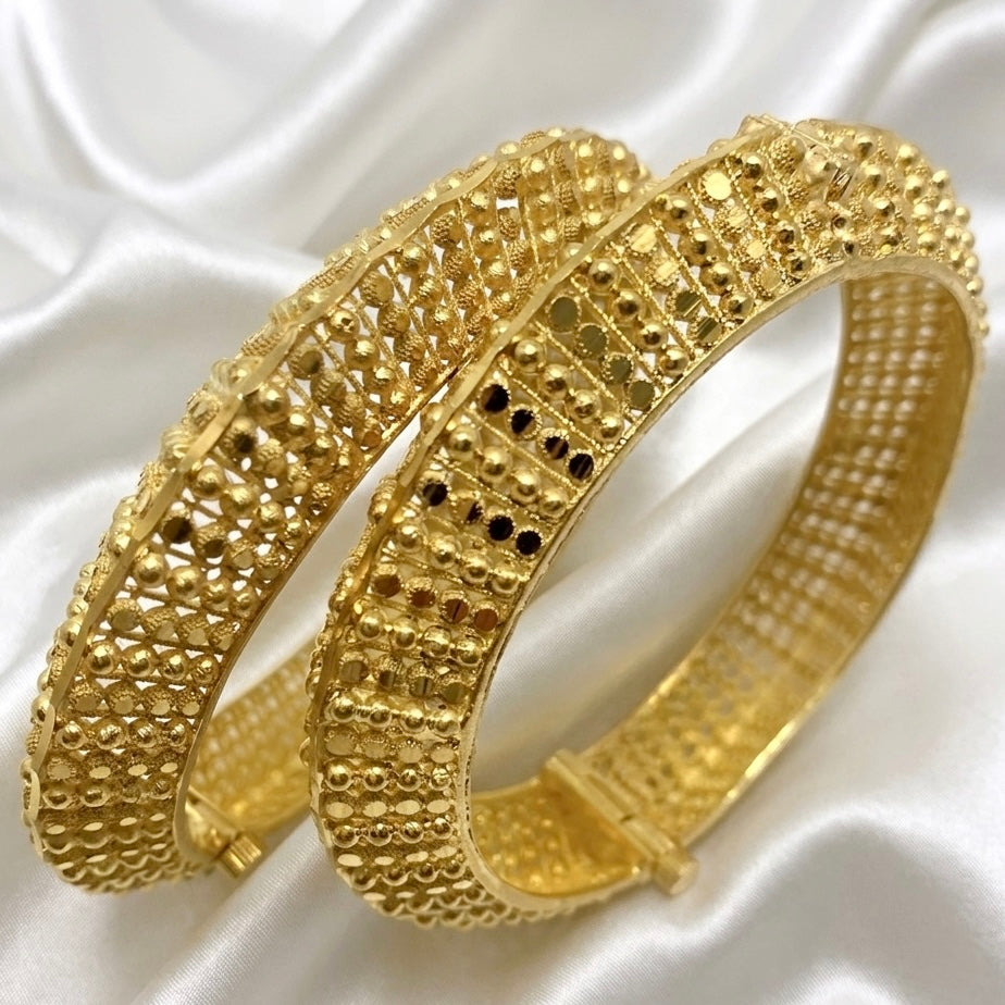 Classic Turkish Gold Mesh Bangle Pair | Lightweight Micro-Plated Gold Bangles