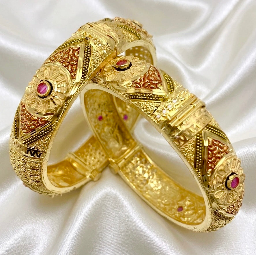 Premium Meenakari Heritage Gold Bangle Pair – Micro-Plated Turkish Finish