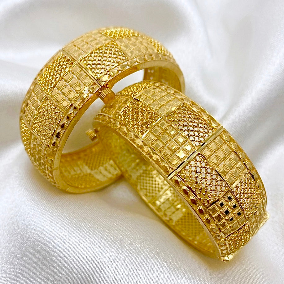 Premium Turkish Gold Finish Micro-Plated Designer Bangle Pair