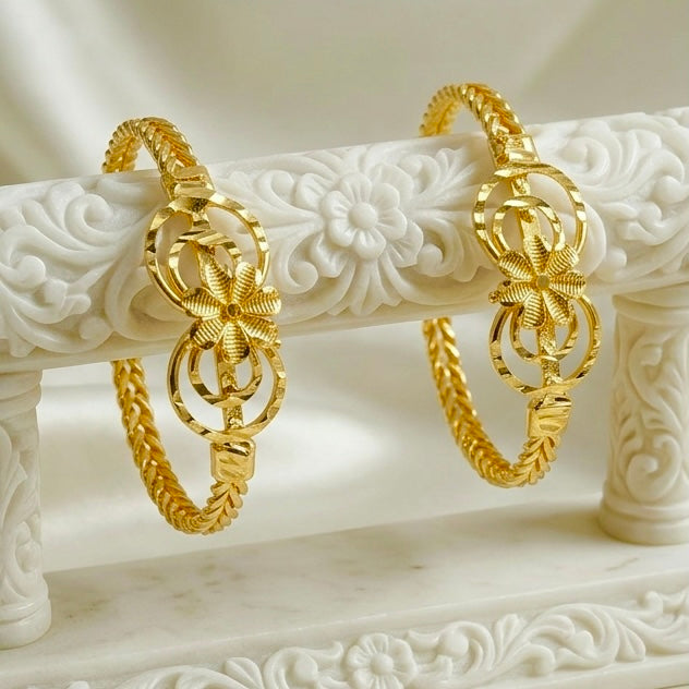 Handcrafted Floral Dubai Gold Bangles | Micro-Plated Traditional Design