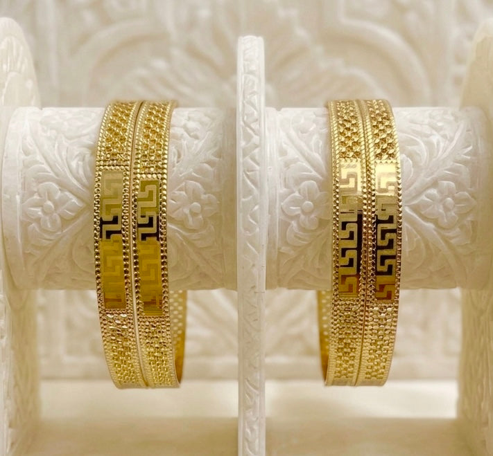 Premium Turkish Gold Mesh Bangles with Greek Pattern – Micro-Plated Luxury Finish