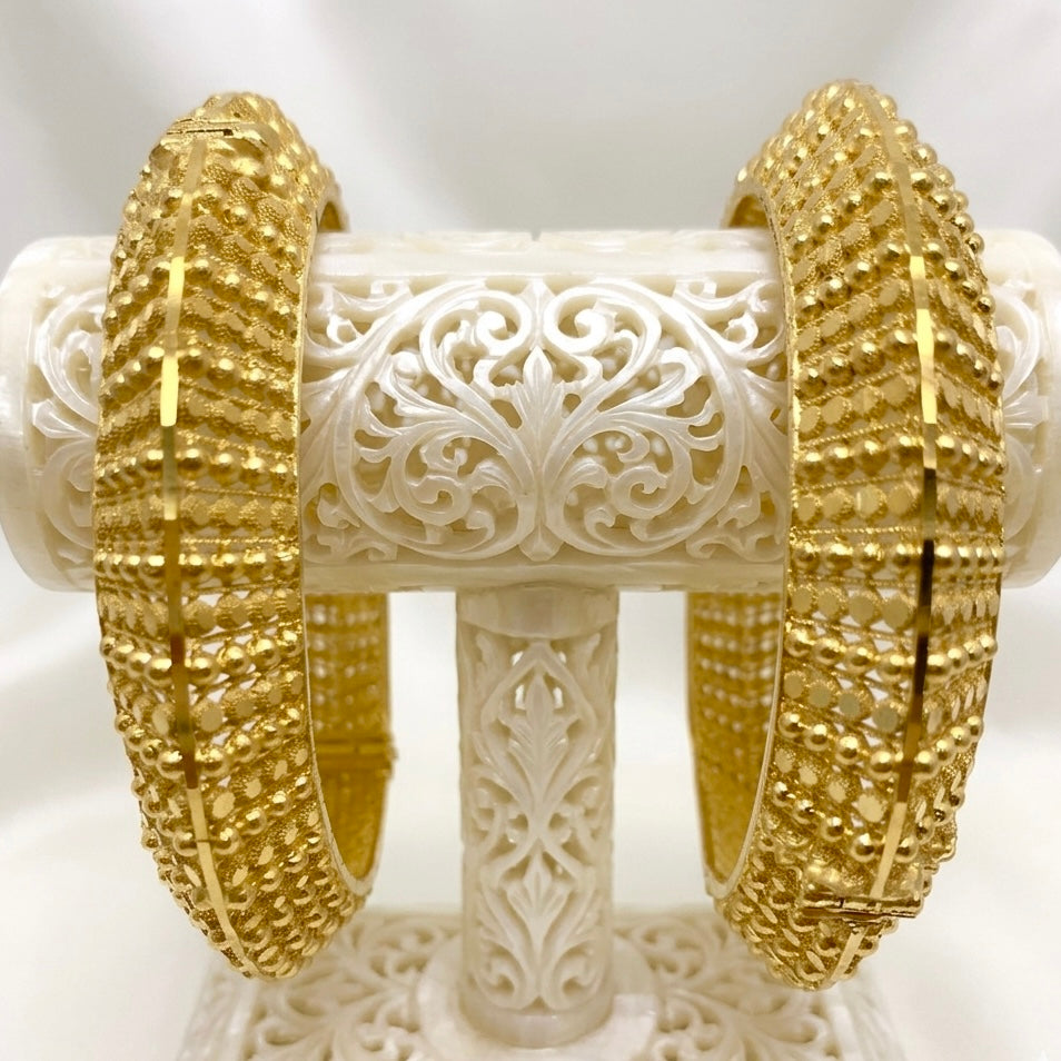 Classic Turkish Gold Mesh Bangle Pair | Lightweight Micro-Plated Gold Bangles