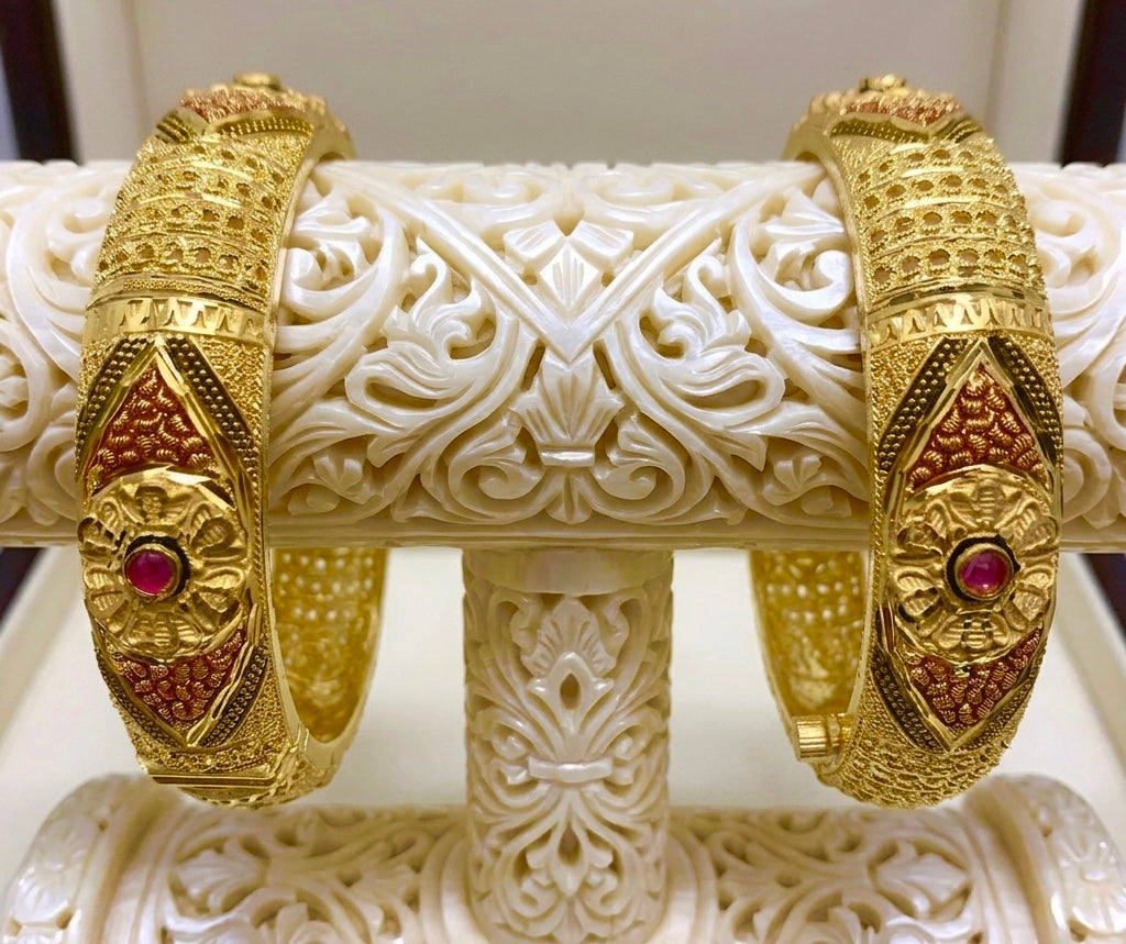 Premium Meenakari Heritage Gold Bangle Pair – Micro-Plated Turkish Finish