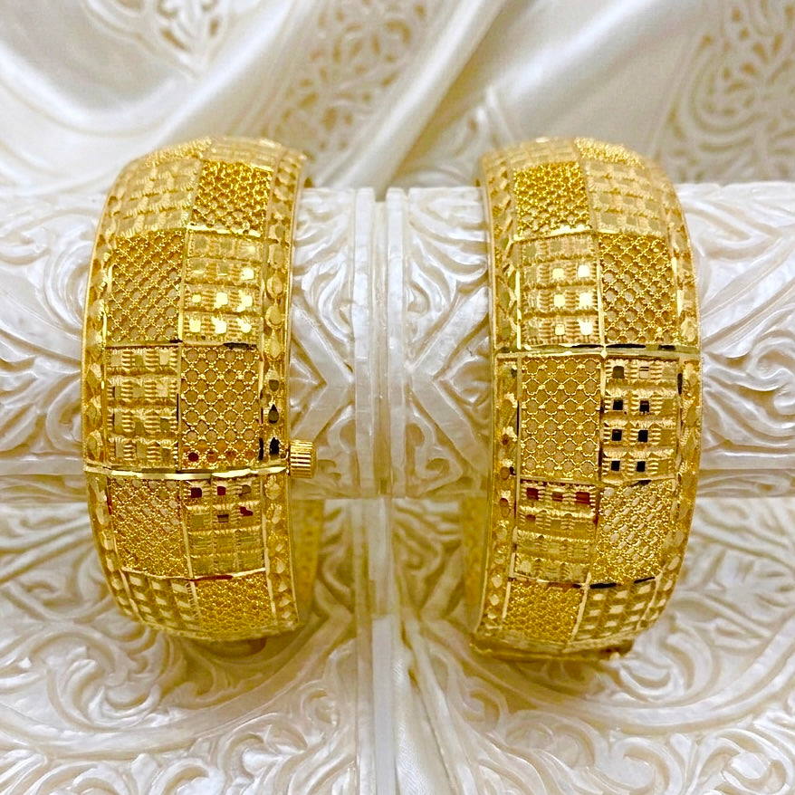 Premium Turkish Gold Finish Micro-Plated Designer Bangle Pair
