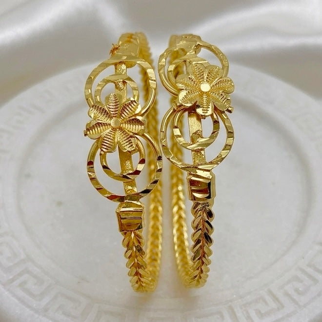 Handcrafted Floral Dubai Gold Bangles | Micro-Plated Traditional Design