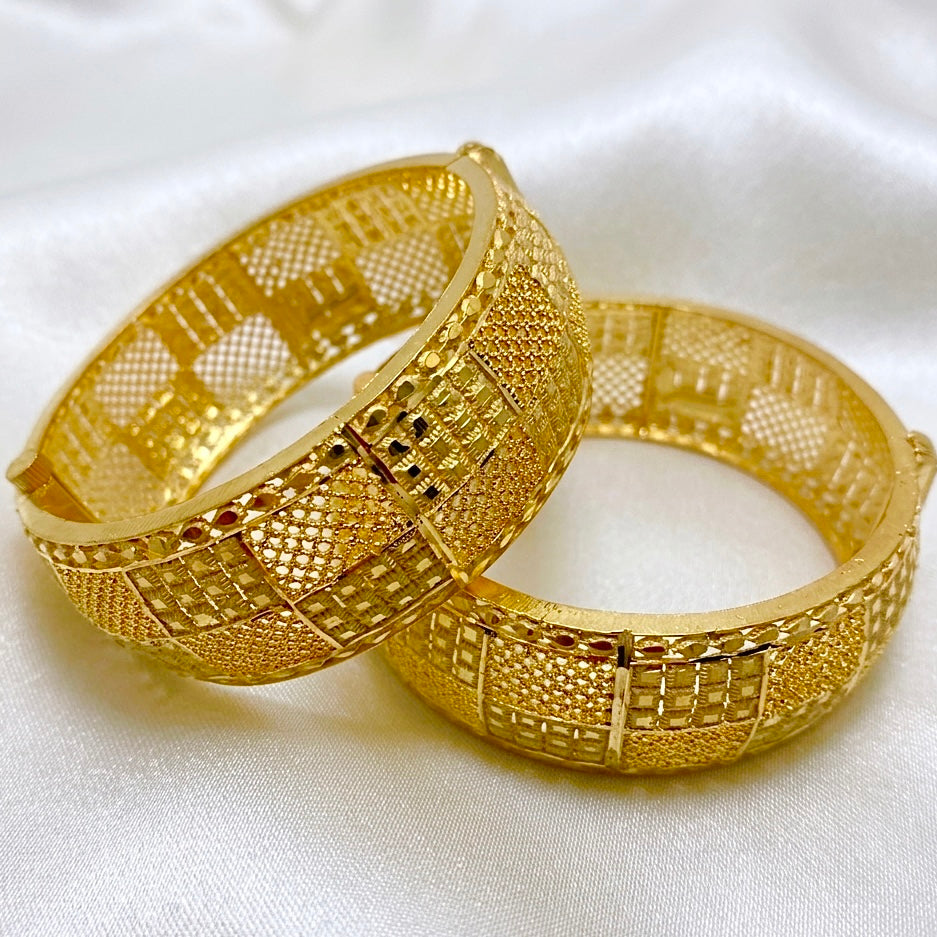 Premium Turkish Gold Finish Micro-Plated Designer Bangle Pair
