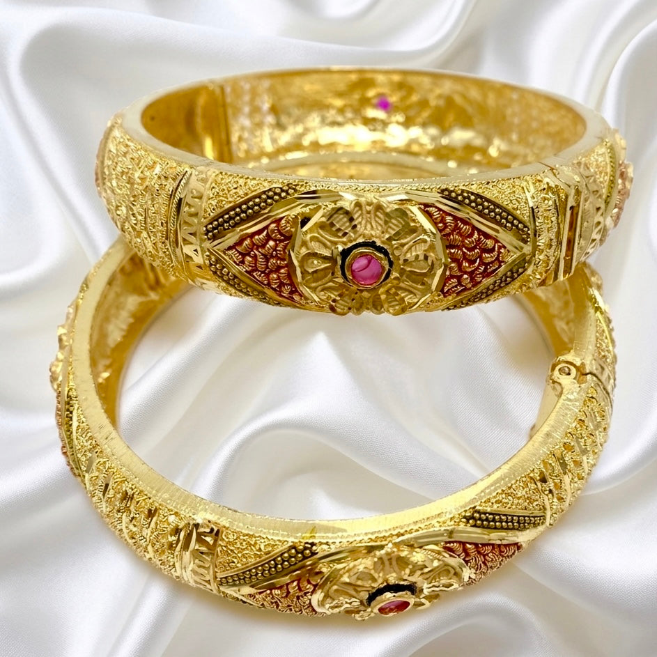 Premium Meenakari Heritage Gold Bangle Pair – Micro-Plated Turkish Finish