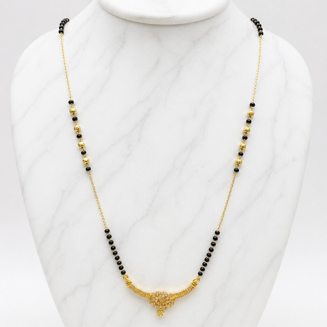 Elegant Curved AD Mangalsutra Pendant – 18K Gold Plated