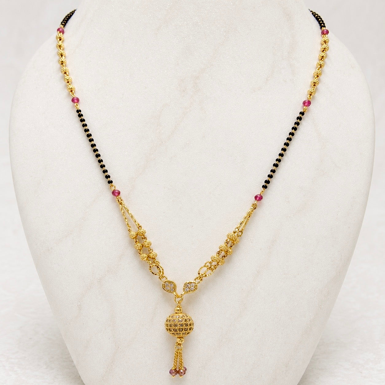 Anti-Tarnish 18K Gold Plated AD & Ruby Designer Mangalsutra Pendant