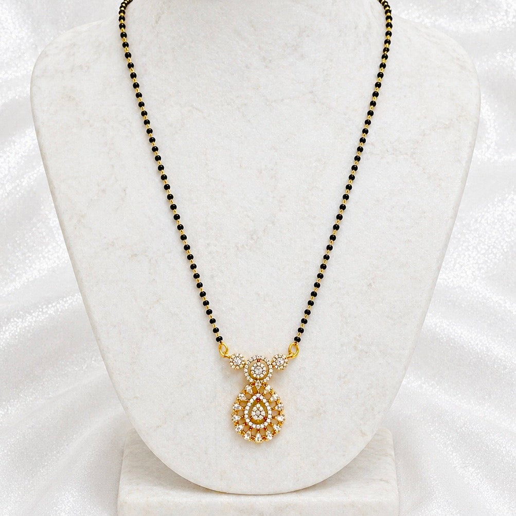 Anti-Tarnish 18K Gold plated AD Mangalsutra Pendant Set with Matching Stud Earrings