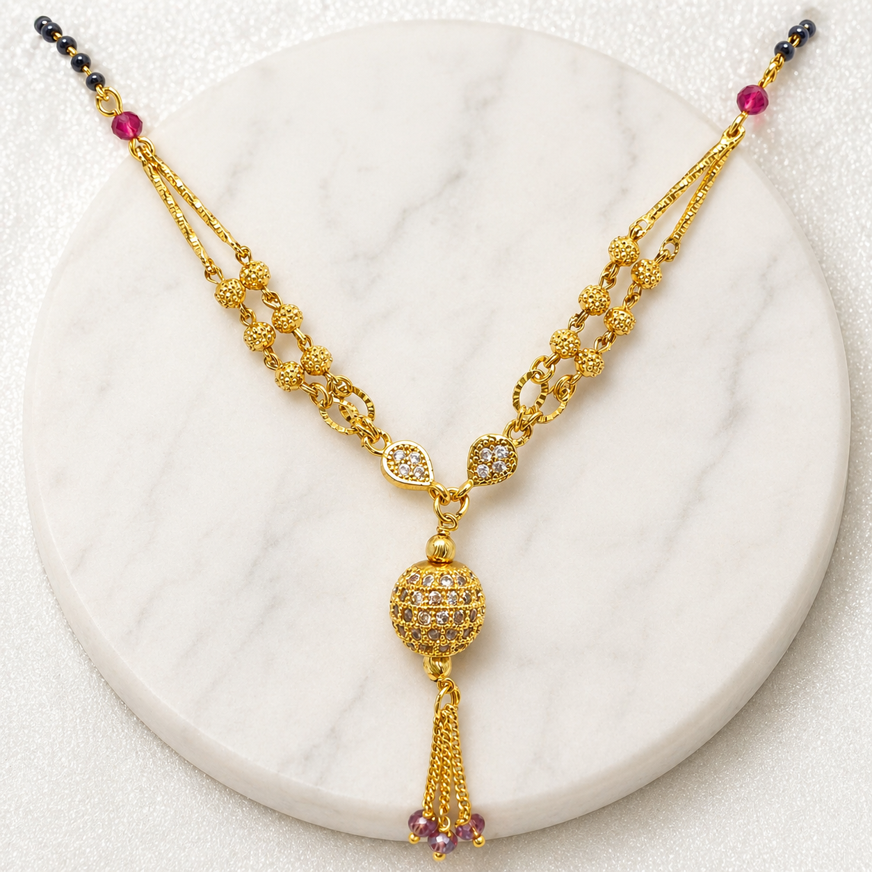 Anti-Tarnish 18K Gold Plated AD & Ruby Designer Mangalsutra Pendant