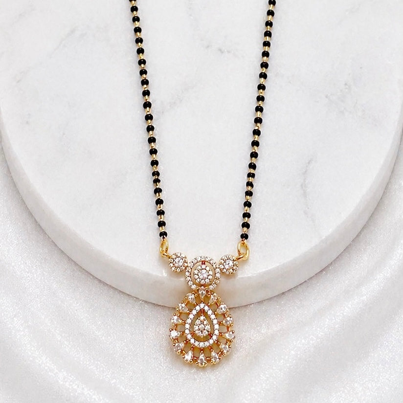 Anti-Tarnish 18K Gold plated AD Mangalsutra Pendant Set with Matching Stud Earrings