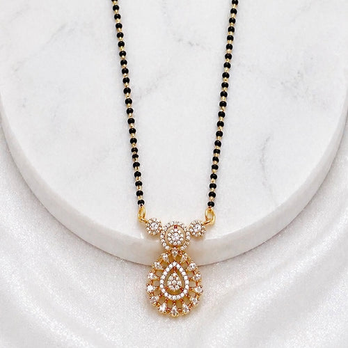 Anti-Tarnish 18K Gold plated AD Mangalsutra Pendant Set with Matching Stud Earrings