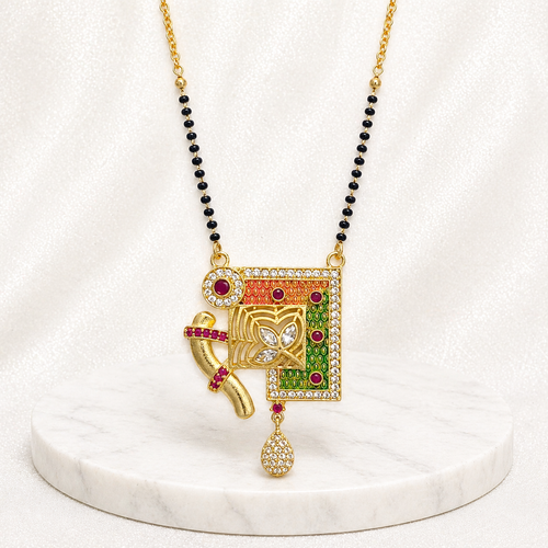 Anti-Tarnish 18K Gold Plated Meenakari Mangalsutra Pendant with AD & Ruby Stones