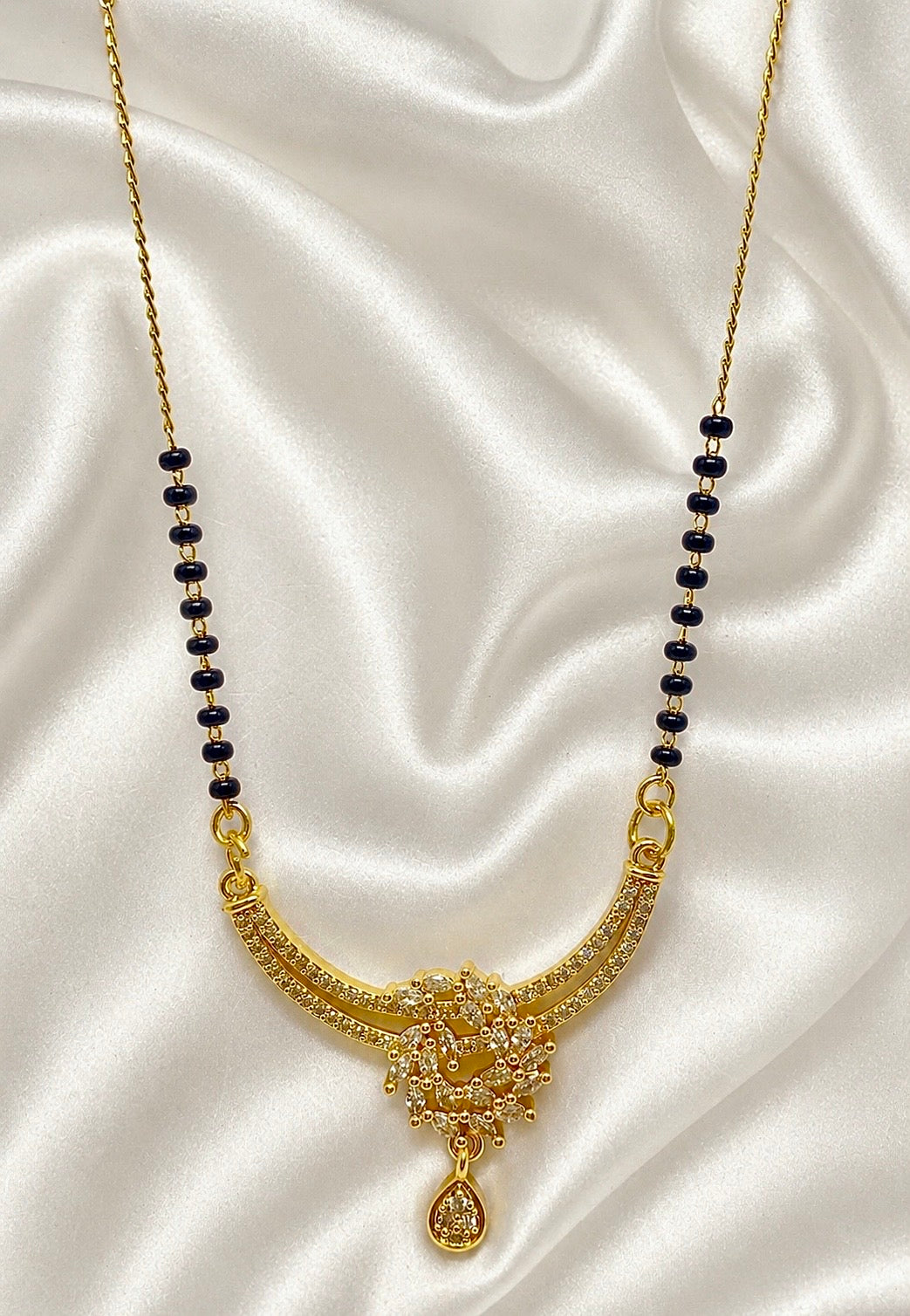 Elegant Curved AD Mangalsutra Pendant – 18K Gold Plated