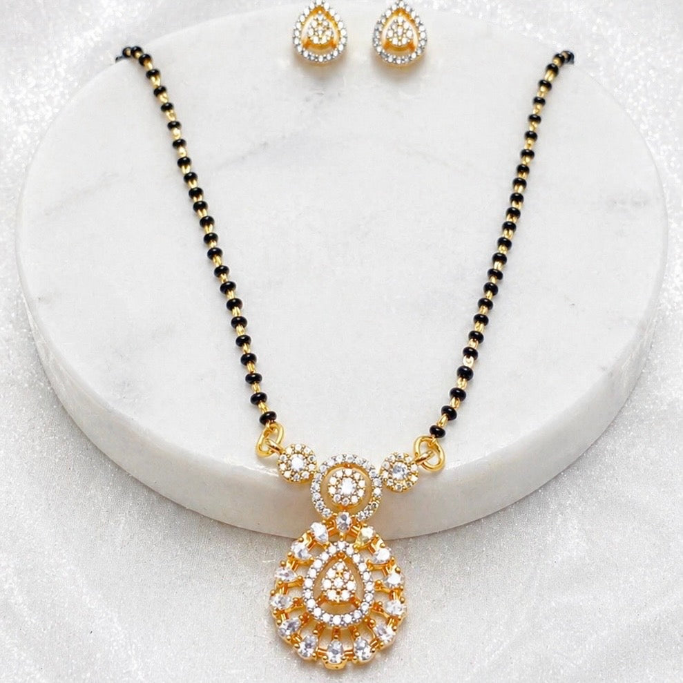 Anti-Tarnish 18K Gold plated AD Mangalsutra Pendant Set with Matching Stud Earrings